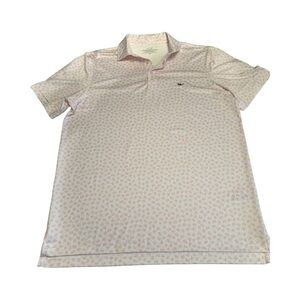 Vineyard Vines Mens‎ Performance Golf Polo Burger Palm Tree Print M White Pink